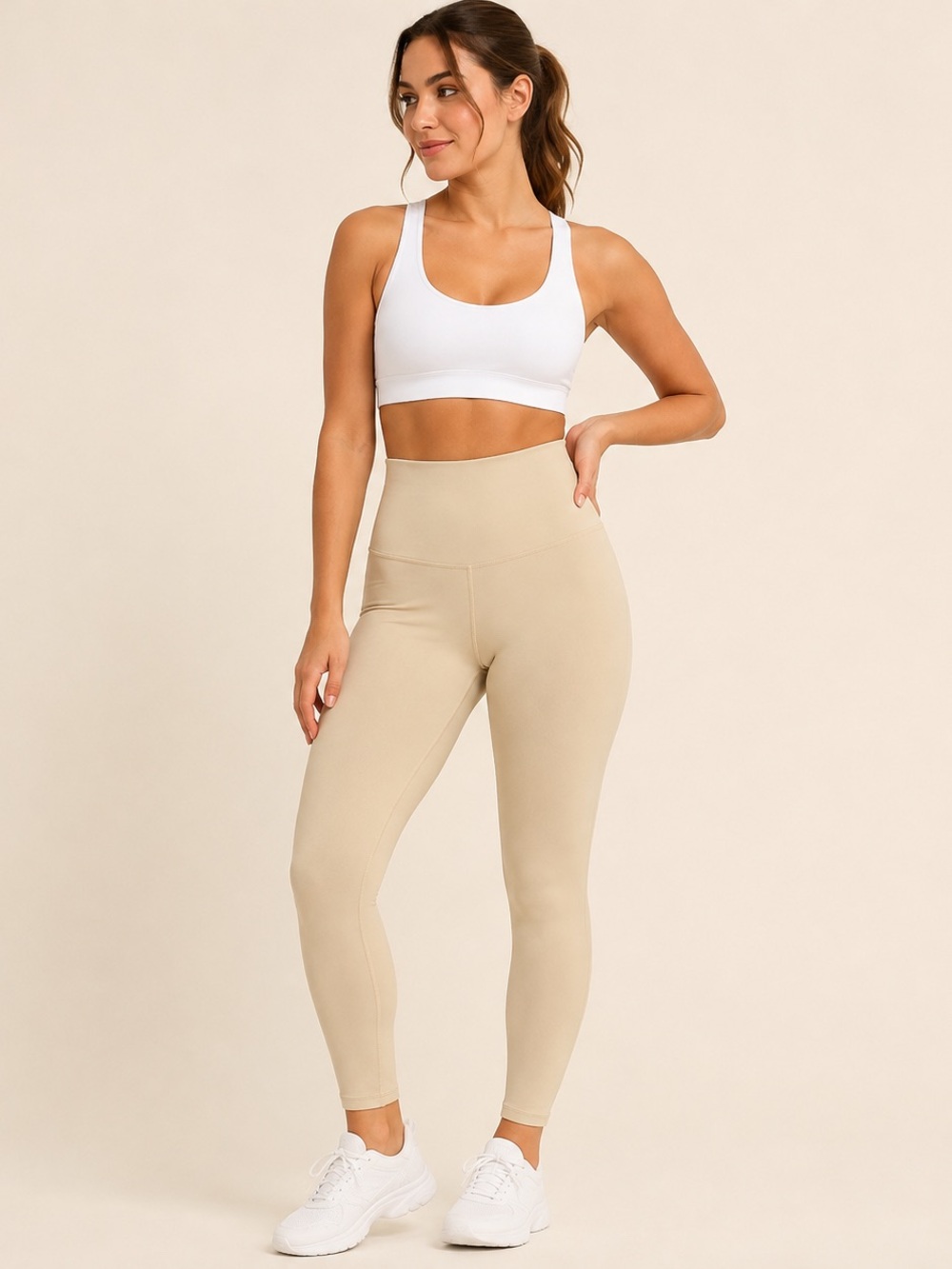 Fabletics PureLuxe High-Waisted 7/8 Leggings Cream Beige Size M